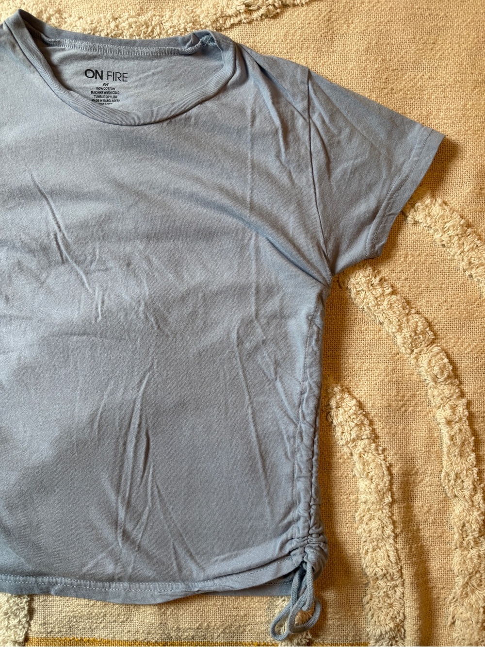 On Fire Medium Light Blue Short Sleeve Tee with Side Drawstring